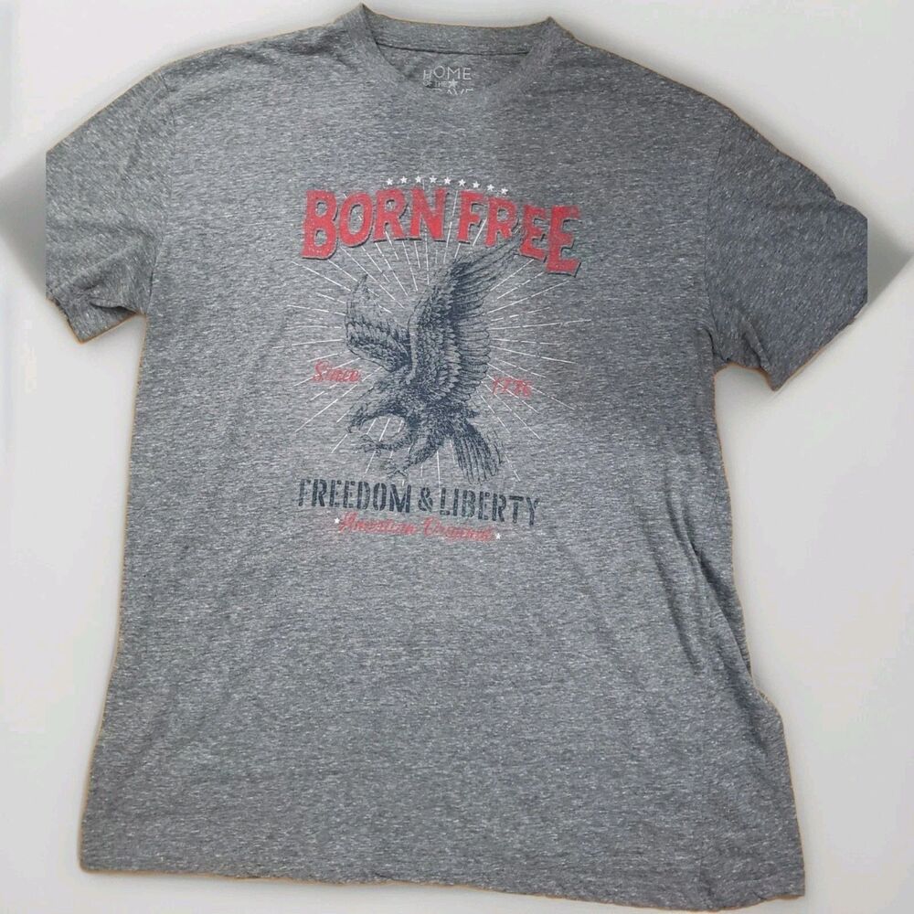 Mens Grey Born Free Graphic Tee Shirt Freedom Liberty Size XXL Short Sleeve
